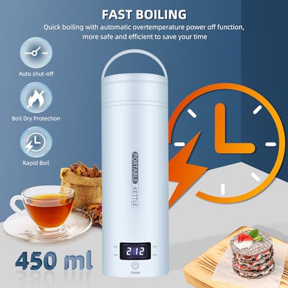 Travel Electric Kettle Portable Small Mini Tea Coffee Kettle Water Boiler, Water Heater with 4 Temperature Control,304 Stainless Steel with Auto Shut-Off & Boil Dry Protection, BPA-Free (Blue) - color: Blue