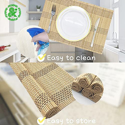 Set of 8 Pcs Bamboo Placemats Natural Anti-Slip Bamboo Placemats Washable Heat-Resistant Table Mats for Dining Room and Kitchen(Beige) - color: Beige, size: Set of 8 Placemat 17.7 x 11.8 inch