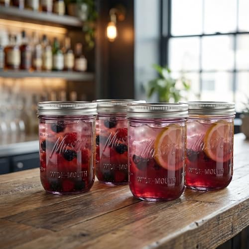 WELLIFE 6-Pack Mason Jars 16 oz with Lids – Purple Wide Mouth Glass Mason Jars, Airtight Leak-Proof Canning Jars for Food Storage, Fermenting, Pickling, Freezing, and Crafts - color: Pink Mason Jars 16oz-6Pcs