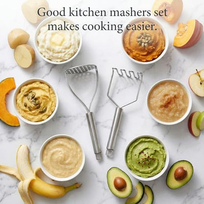 18/0 Stainless Steel Potato Mashers, 10.7-in Kitchen Masher Tool for Avocado Vegetable Sauce Butter, Heavy Duty, Dishwasher Safe, Pack of 2 - size: Potato mashers - 2PCs