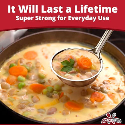 Super Sturdy, Ergonomic 4 Oz. Soup Ladle 3 Pk. Stainless Steel Ladles with Long Handles. Best Kitchen Accessories for Stirring, Portioning and Serving Soups, Chili and Stew in Restaurants and at Home - size: 4oz-3pk