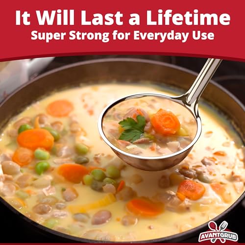 Super Sturdy, Ergonomic 2 Oz. Soup Ladle 5 Pk. Stainless Steel Ladles with Long Handles. Best Kitchen Accessories for Stirring, Portioning and Serving Soups, Chili and Stew in Restaurants and at Home - size: 2oz-5pk