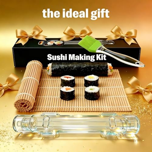 Sushi Making Kit – Clear Sushi Bazooka Roller & Bamboo Sushi Rolling Mat, Easy DIY Sushi Maker Tool Set for Beginners, Homemade Sushi Rolls for Kitchen & Party (Clear) - color: Clear