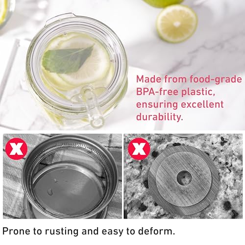 Reusable Wide Mouth Mason Jar Lids with Glass Straw Hole -Fit 2.9-inch Wide Mouth Jars, Compatible with Ball 16oz & 32oz Jar, BPA-Free Straw Lids (Jars Not Included)-2-Pack - size: 2 PACK