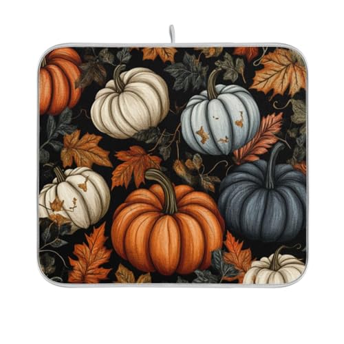 Fall Thanksgiving Pumpkin Dish Drying Mat for Kitchen Counter Kitchen Drying Mat Dish Rack Mat Dish Drainer Pad Microfiber Absorbent Washable Drying Pad for Countertop 16 x 18 - color: Fall Thanksgiving Pumpkin, size: 16" x 18"