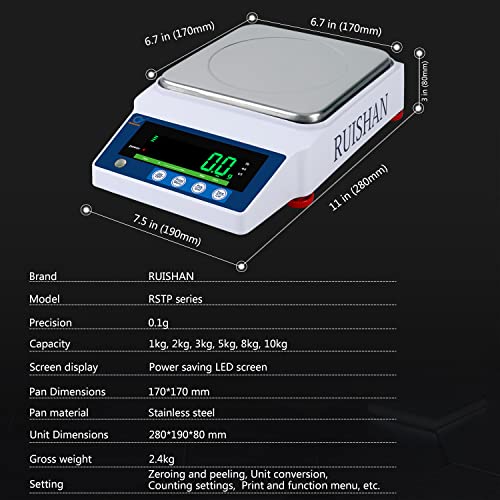 Large Range Postal Scale 10kg x 0.1g Precision Lab Balance - Grain/Gram Scientific Scale Calibrated Industrial Laboratory Weighing and Counting Table Top - size: 10kg/0.1g
