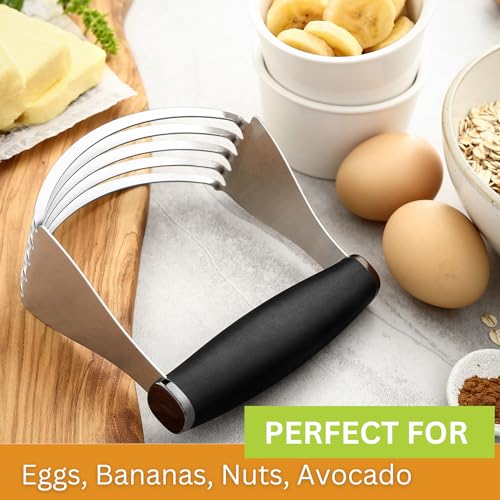 Spring Chef Dough Blender For Baking, Heavy Duty Dough Cutter Tool, Stainless Steel Pastry Cutter Tool with Sharp & Sturdy Blades, Pastry Blender for Easy Mixing, Dishwasher Safe - XL Size - Black | Heavy Duty Dough Mixer with Stainless Steel Blades, Butt