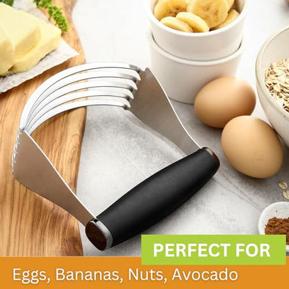 Spring Chef Dough Blender For Baking, Heavy Duty Dough Cutter Tool, Stainless Steel Pastry Cutter Tool with Sharp & Sturdy Blades, Pastry Blender for Easy Mixing, Dishwasher Safe - XL Size - Black | Heavy Duty Dough Mixer with Stainless Steel Blades, Butt