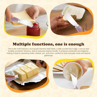 Butter Spreader Knife Set, 2-Pack Stainless Steel Cheese and Butter Knives with Ceramic Handle, Dishwasher Safe, for Soft & Hard Cheese, Jam, Cold Butter (Purple) - color: Purple