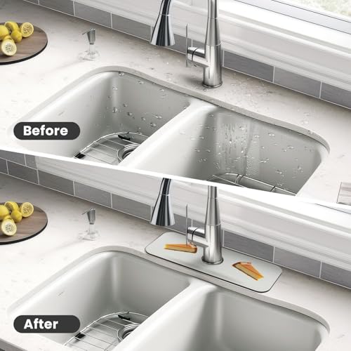 Sink Faucet Mat Cheesecake Kitchen Splash Guard Absorbent Bathroom Sink Mat Around Faucet 15" x 5.5" Drying Mats Stone Draining Mat