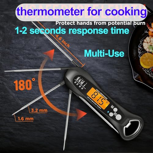 Instant Read Meat Thermometer for Cooking – Waterproof Digital Food Thermometer with Backlit LCD, Long Probe, Fast Accurate Kitchen Thermometer for BBQ, Grill, Candy & Oil (°C/°F)