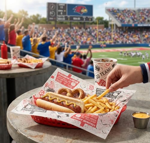 MADE IN USA 1,000 Sheets of Grease-Resistant Food Grade Waxed Kraft Deli Tissue Paper, 12" X 12" (Sports Arena Print) - color: Sports Arena Print