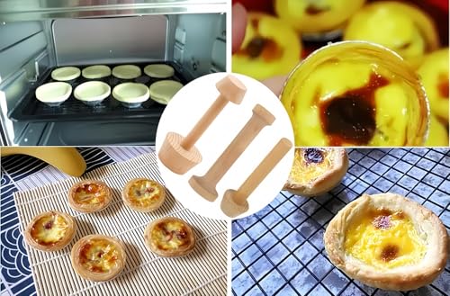 3Pcs Double Sided Wooden Tart Tamper Set, DIY Wooden Removable Dough Molding Presser, Baking Tool for Mini Egg Tart, Cheesecakes and Dessert Baking