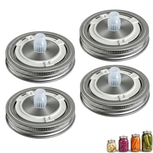 Stainless Steel Fermentation Lids with Date Tracker & Airlock for 16/24/32/64Oz Wide Mouth Mason Jars, Food Grade Stainless Steel Fermentation Kit for Pickling, Kimchi, Kombucha & Sauerkraut - color: stainless steel