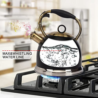 Tea Kettle -3.0 Quart Tea Kettles Stovetop Whistling Teapot Stainless Steel Tea Pots for Stove Top Whistle Tea Pot - color: Black
