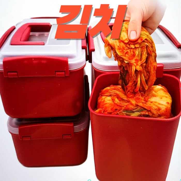 3.2L-4, Airtight Kimchi Container with Handle, Multi-Purpose Food Storage Box,Translucent lid container,Kimchi Fermentation container, fruit-pickle container Compatible with All Refrigerator