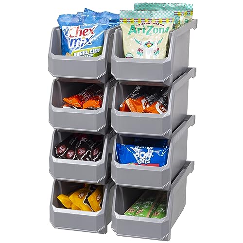 ReadySpace Plastic Containers for Organizing and Storage Bins for Closet, Kitchen, Office, Garage or Pantry Organization, Stackable Bins, Medium (11" x 5" x 5.5"), 8-Pack, Grey - color: Grey, size: Medium, 8-Pack