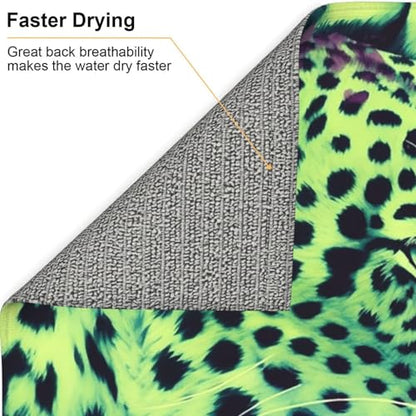 Green Leopard Print Dish Drying Mat for Kitchen Counter Ultra Absorbent Microfiber Dishes Drainer Mats Washable Drying Pads for Sinks 16 x 18 In - color: Green Leopard