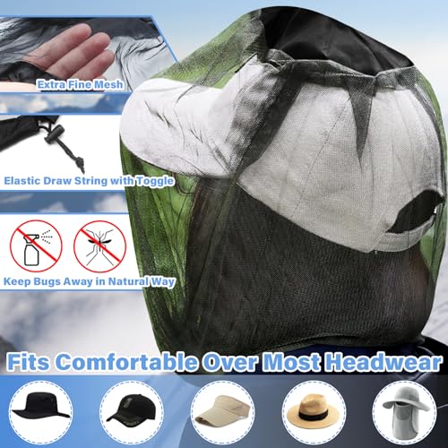 Benvo Mosquito Head Net Mesh One Piece Face Neck Fly Netting Cover from Bugs Gnats Noseeums Hat-Compatible Insect Shield for Fishing, Camping, Gardening (2pcs, Black, Upgraded Big Net) - color: Black