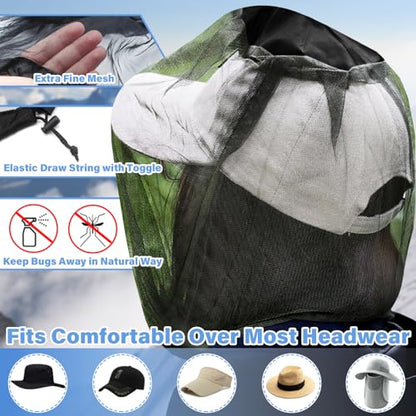 Benvo Mosquito Head Net Mesh One Piece Face Neck Fly Netting Cover from Bugs Gnats Noseeums Hat-Compatible Insect Shield for Fishing, Camping, Gardening (2pcs, Black, Upgraded Big Net) - color: Black