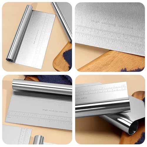 CoguZed 2 Pack Stainless Steel Pastry and Dough Cutter/Scraper/Knife Set, Ideal for Baking, Bread, Cake, Pizza, Multi purpose Bench Scraper with Measuring Scale