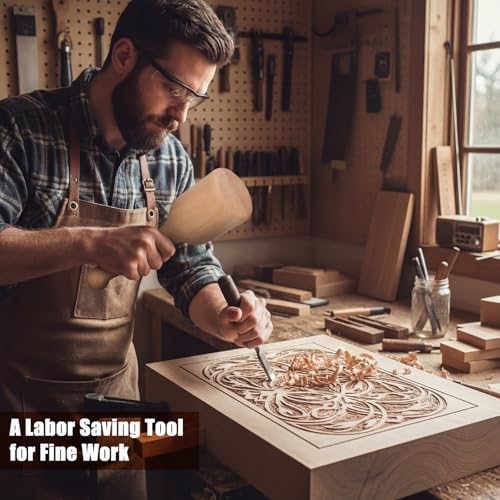 9.5'' Rock Maple Mallet 13 oz Hardness Wood Carving Mallet Hammer with 3'' Head Diameter Fine Texture Stable Striking for Woodworking Carving Chisels Ice Tools