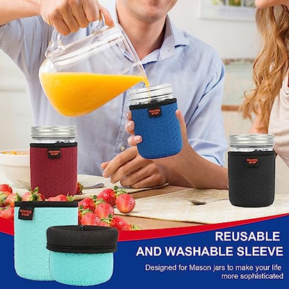 24 oz Wide Mouth Mason Jar Neoprene Sleeve, 24oz Non-slip Cozy Insulated Glass Jars Protector Holder Sleeves 3.0 x 5.5 Inches - 4 Pack (Black/Red/Blue/Cyan) - color: 24 oz Sleeves (3.0 x 5.5 In) - Black/Red/Blue/Cyan