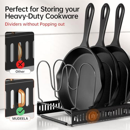 MUDEELA Pot and Pan Organizer Rack for under Cabinet, Expandable 11.81''-22.85'' Pot Lid Kitchen Cabinet Organizer Holder with 12 Adjustable Compartment Cutting Board Organizer for Pan Lid, Bakeware - style: 12 Dividers-Black