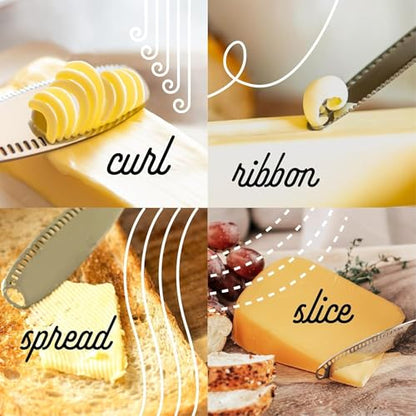 Houseify Ready Butter 3-in-1 18/10 Stainless Steel Butter Knife | 6-inch handle, serrated edge, grate and curl, spreads cold butter, dishwasher safe, rustproof, for home and restaurant - style: Ready Butter