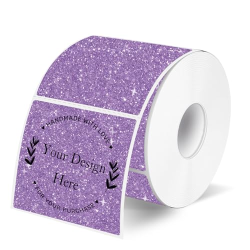 Square Thermal Labels Stickers 2" x 2", Holographic Purple Thermal Stickers Labels, Glitter Self-Adhesive Direct Thermal Label for Small Business- Perforation Line Design - color: Shiny Purple, size: 2 X 2
