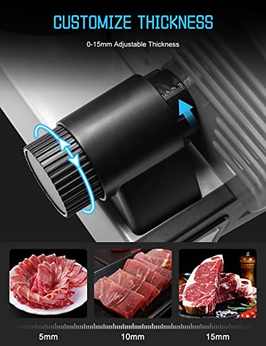 Upgrade DC motor Meat Slicer Machine for Home, Quiet 200W Deli Slicer with 2 Removable 7.5'' Stainless Steel Blades, Adjustable Dial for 0-15mm