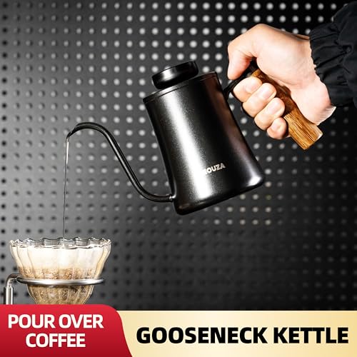 NEOUZA 500ml Gooseneck Kettle with Mechanical Dial Thermometer, 304 Stainless Steel Stovetop Safe Kettle for Pour Over Coffee and Tea, Precision Spout & Wooden Handle - color: Mechanical Thermometer