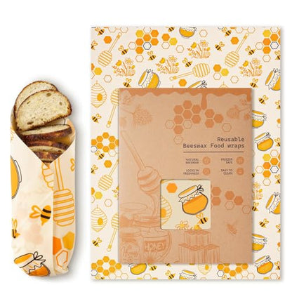 Beeswax Wraps for Food – Reusable Beeswax Bread Bag & Sandwich Wrap | Organic & Eco-Friendly,Sustainable Bees Paper,Retain Freshness,Perfect Alternative to Aluminum Foil Sourdough Storage - color: 1 Pack（Bee jar）