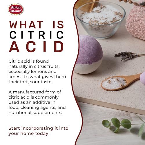 Citric Acid 2.2 LB Jar - Pure, All Natural, Food Grade, Non-GMO Citric Acid Powder for Cleaning, Bath Bombs, Preserving | Fine Granular & Premium Quality by Spicy World