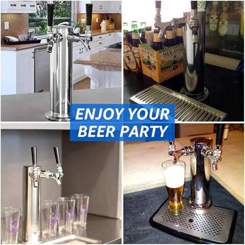 MRbrew Kegerator Tower Beer Tap Tower Dispenser Dual Faucet Beer Tower Draft Beer Dispenser Stainless Steel Keg Tap Tower 3'' Keg Tower Pre-assembled Line Beer Faucet Dispenser Kit For Home, Bar,Party - size: Dual Tap Kegerator Tower
