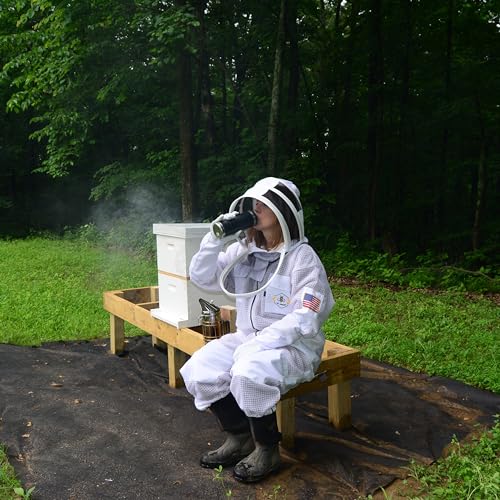 3 Layer Bee Suit with Fencing Veil One Pair Gloves Sting Proof Ventilated Beekeeping Suit - color: White, size: Medium