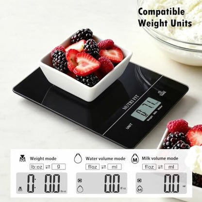 Digital Food Scale Kitchen Scales Grams and Ounces for Weight Loss Baking Cooking of NUTRI FIT, Max 11lb 1g Increment, Ultra-Thin Size and Hang to Wall - color: Tempered Glass-Black