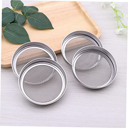Sprouting Lids for Mason Jars Set of 4 Stainless Steel Wide Mouth Covers 2.75 Inch with Removable Screen for Seed Sprouting Spice Sifting and Kitchen Use