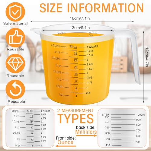 Fabbay 24 Pcs 4 Cup Capacity Plastic Measuring Cup 32 oz Clear Graduated Measurement Cups with Spout and Handles Ounce and ml Marking for Recipe Ingredient Flour Liquid Baking Cooking Mixing(Black) - color: Black, size: 32 oz