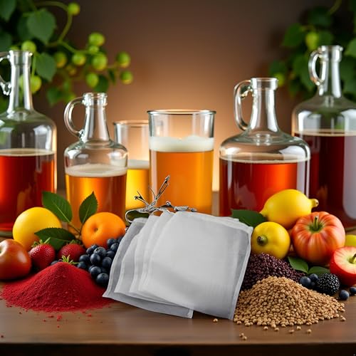 5 Pcs White Nylon Straining Bag - Fine Mesh - Homebrew Beer Wine Cider Dry Hop Beer Brewing Filters and Straining Home Brewing and Wine Making(6 x 7.8 inch(Width x Height)）