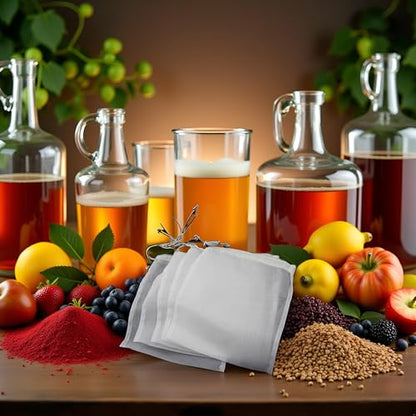 5 Pcs White Nylon Straining Bag - Fine Mesh - Homebrew Beer Wine Cider Dry Hop Beer Brewing Filters and Straining Home Brewing and Wine Making(6 x 7.8 inch(Width x Height)）