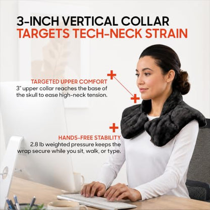 Sharper Image Heated Neck & Shoulder Wrap - Microwavable Warm & Cooling Plush Pad, Scented Aromatherapy (100% Natural Lavender & Herb Spa Blend), Pain Tension Headache Relief Therapy, Gift for Women - color: Black