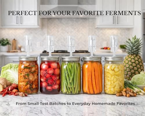Jillmo Fermentation Lids for Wide Mouth Mason Jars, Stainless Steel Auto Venting Fermenting Lid Kit with Airlocks & Silicone Grommets for Pickles, Kimchi & Sauerkraut, 4 Pack, No Jars Included - size: Pack of 4