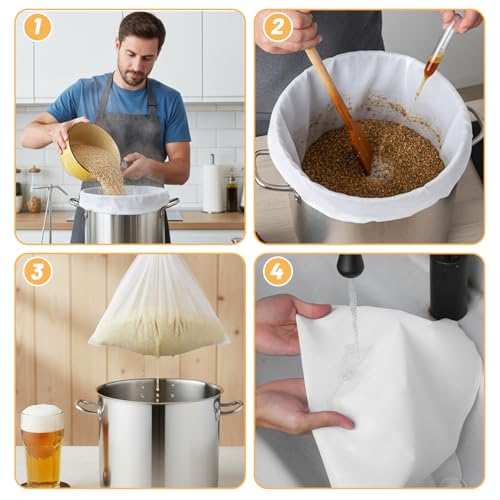 12 Pack Brew Bags, Reusable Extra Large 26x22 Inch Fine Mesh Strainer Drawstring Bags for Fruit Cider Apple Grape, Cold Brew, Wine, Beer, White