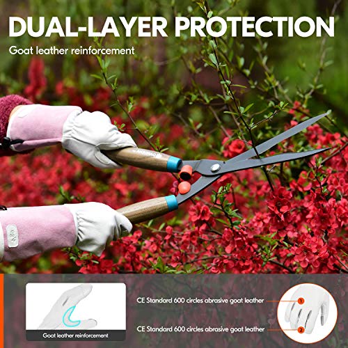 Vgo... 1-Pair Premium Genuine Goat Leather Extra-Long Cuff Thornproof Gardening Gloves (Size S, Pink White, GA1013) - color: 1 Pair - Pink White, size: Women's Small