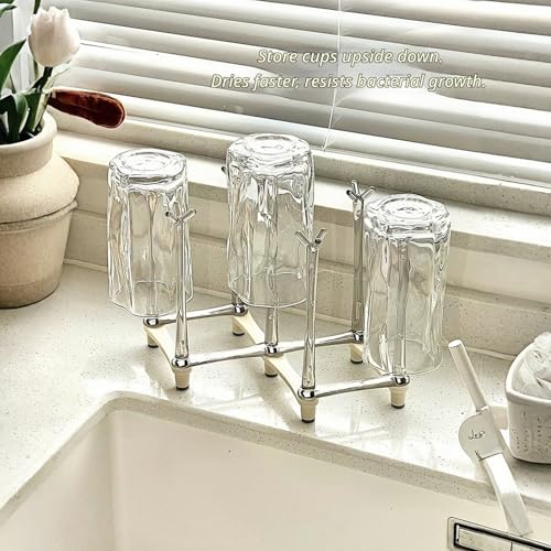 Adjustable Cup Drying Rack-Collapsible Bottle Dryer Stand for Kitchen Counter, Mug Tree & Glass Holder Organizer, Perfect for Baby Bottles, Water Bottles, and Cups