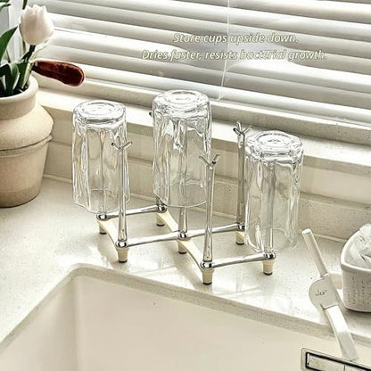 Adjustable Cup Drying Rack-Collapsible Bottle Dryer Stand for Kitchen Counter, Mug Tree & Glass Holder Organizer, Perfect for Baby Bottles, Water Bottles, and Cups