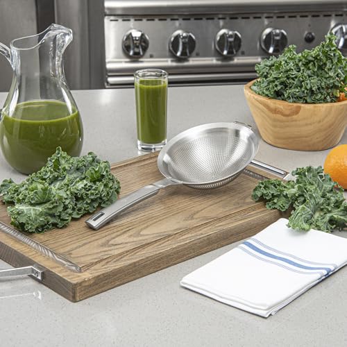 Restaurantware Fine Mesh Strainer - 1 Count - Met Lux 13.19" x 6.3" Stainless Steel Fine Mesh Sieve, Adjustable Tilt Strainer, Hanging Hole, Easy to Clean - Sieve For Flour and Juice - size: 13.25" x 6.25"