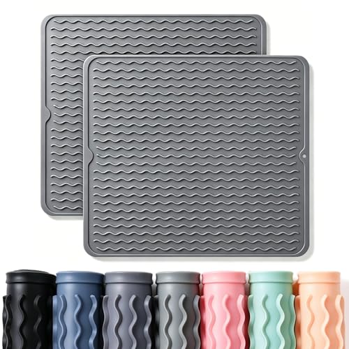 2 Pack Caketime Silicone Dish Drying Mat for Kitchen Counter Coffee Bar Accessories Heat Resistant Waterproof Dining Under Sink Organizers Dog food mat Must Haves Extra Large 18"x16" Gray - color: Gray, size: 18"*16"