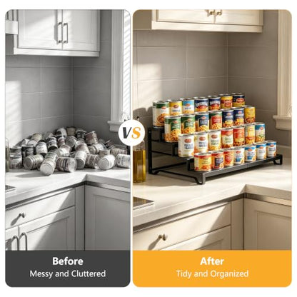 Attelite 4 Tier Expandable Can Rack Organizer for Pantry, Adjustable 13"-21" Metal Soda Can Organizer, Pantry Organization Canned Food Storage Holder for Kitchen Cabinet Countertop, Black 1Pack - size: 4tier*1pack